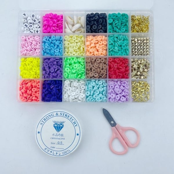 DIY runda polymerlerpärlor platta Lerpärlor set för smyckestillv Som bilden visar