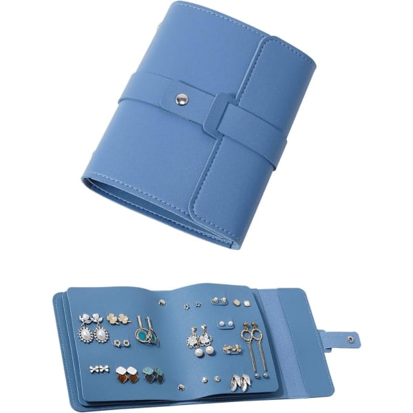 Øreringeholder Organizer med foldbart bogdesign Øreringe Bog Organizer, Bærbar Læder Rejse Øreringe Taske blue