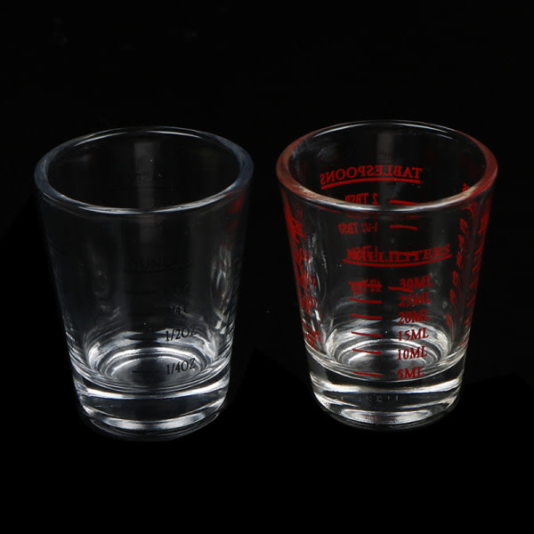 1 stk. 30 ml glasmålebæger med skala, shotglas, flydende glas, sort, 30 ml
