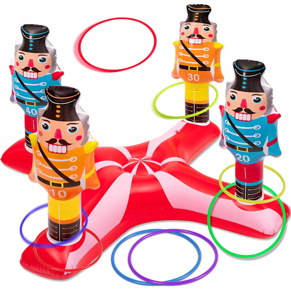 Julspel - Uppblåsbara Nötknäppare Ringkastningsspel för Barn Vuxna Familjer, Presenter Leksaker Inomhus Utomhus Julfest Tillbehör Dekorationer
