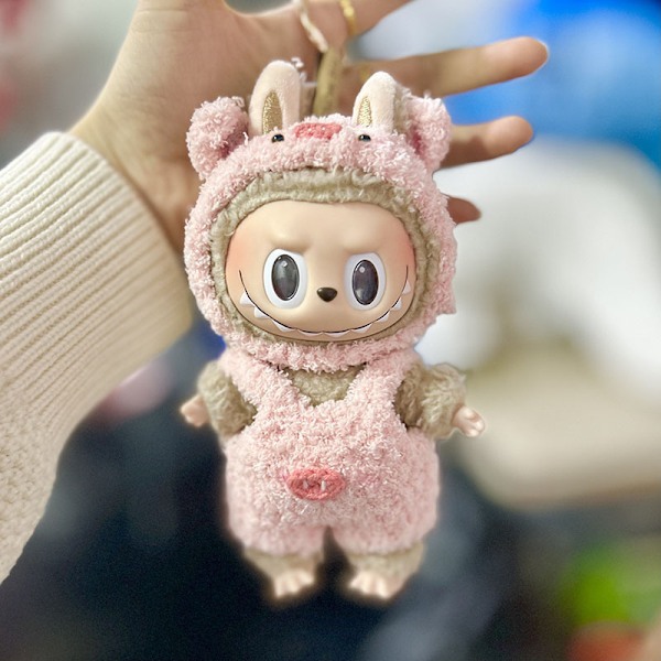 Molnigt Plysch Piggelin Rem Kaksiosainen Setti, (Vain Vaatteet) 17cm Ripustettava Blind Box Macaron Labubu Labubu Aika Chillailla Nukenvaatteet
