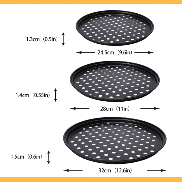 CDQ 3 st pizzabrickor, pizzapannor med hål för ugn, non-stick perforerad set, 24,5/28/32 cm