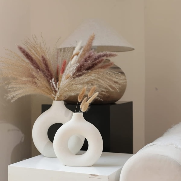 CDQ Keramik ihålig vas, modern dekorationsvas, bröllopsbord vit