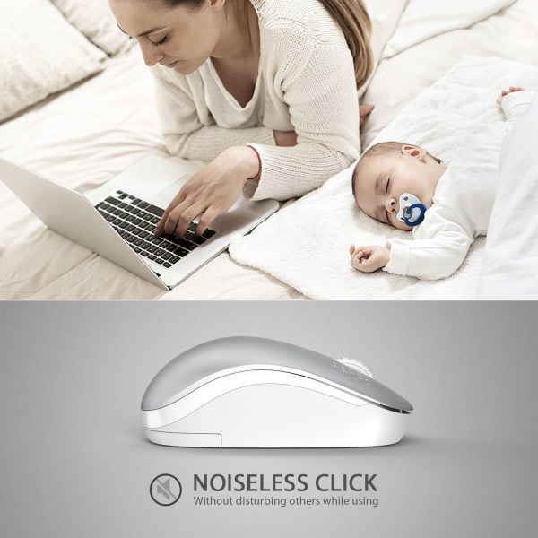 Trådløs mus, tyst mus med USB-mottaker, bærebar