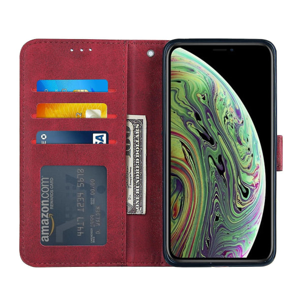 Kompatibel Iphone Xs Max Case Läder Folio Cover Magnetic Premium Etui Coque - Röd null ingen