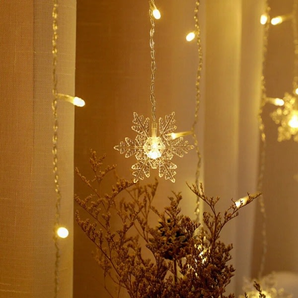 LED-lumikidevalosarja, valoverho, ikkunajouluvalo, kopio 3,5 m, 96 LED-valoa, lämmin valkoinen, valkoinen