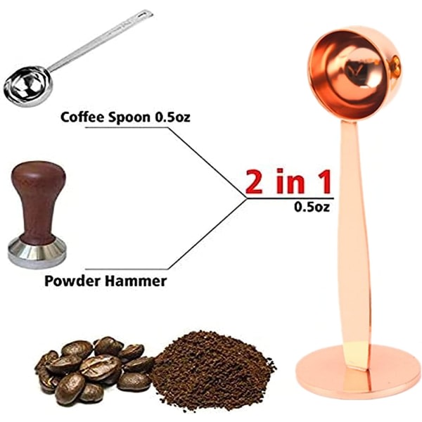 CDQ Espresso-ske og -tamper Kaffe Måleske i Rustfrit Stål Måleske Maling Kaffe Ske K Kop 30ml Kaffe Ske 2 i 1 Pulver Hammer T