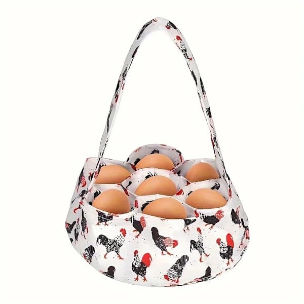 Eggsamlekurv med 7 lommer, lerret eggpose for kylling-, and- og gåseegg, rustikk gårdsbruksoppbevaring, lang stil 3 Style-3