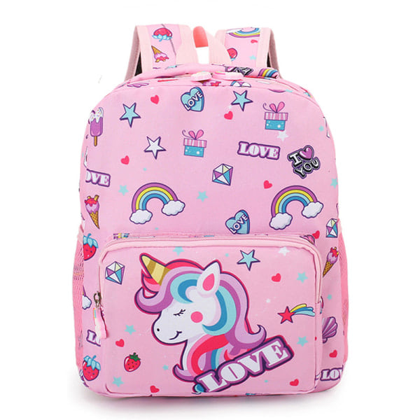 Cartoon Kids Unicorn Canvas Ryggsäck Skolväska Mode för Sta Pink