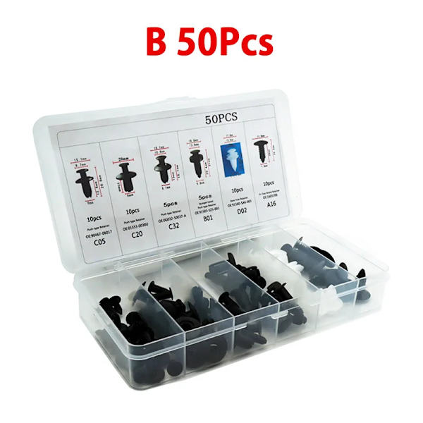 Auto Fastener Clip Blandet Bilkarosseri Push Retainer Pin Rivet Kofanger Dørbeklædning Panel Fastener Kit Bil Clips Box eller Pose emballage B 50Pcs