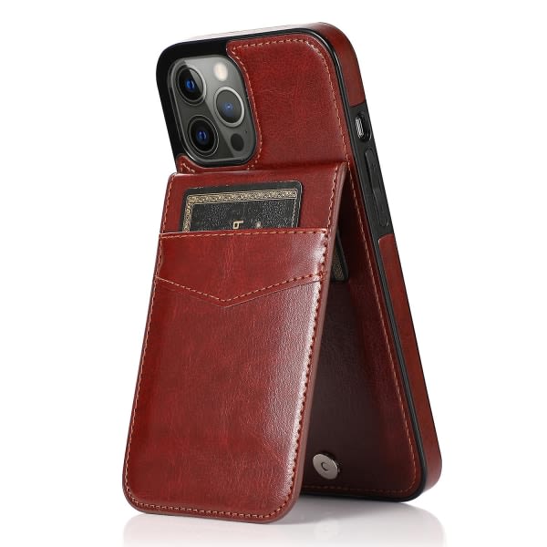 Til Iphone 13 Pro Max kortpladser Telefon Kickstand Case Pu Läderbelagd Tpu Cover Brun