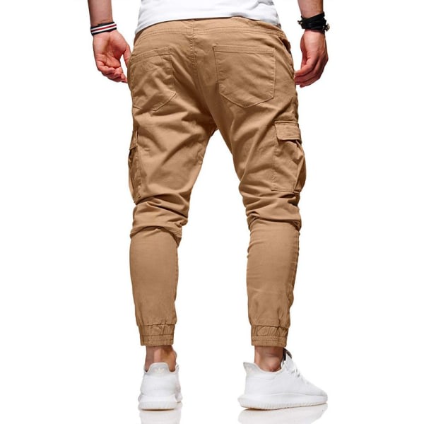 Herr Flap Pocket Dragsko Elastiska midja Cargo byxor Khaki M zdq