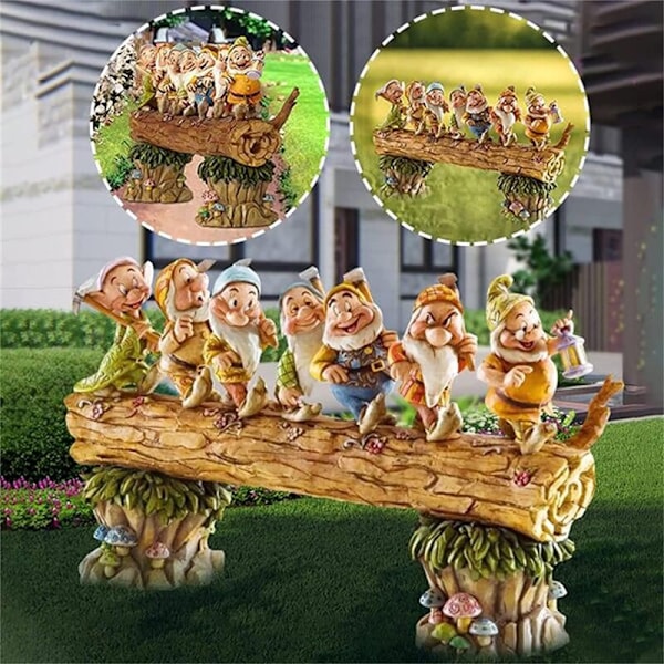 Syv dværgtræer dekorerer haven, syv dværge miniature harpiksstatue, eventyrhavetilbehør udendørs børnegaver harpiksfigurer