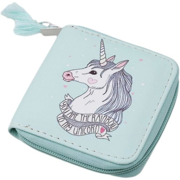 Sød pung til kvinder Tegneserie Unicorn pung Tassel Lynlås Kvadratisk kvindelig kortpung Pengepung Kreditkortpung Clutch grøn