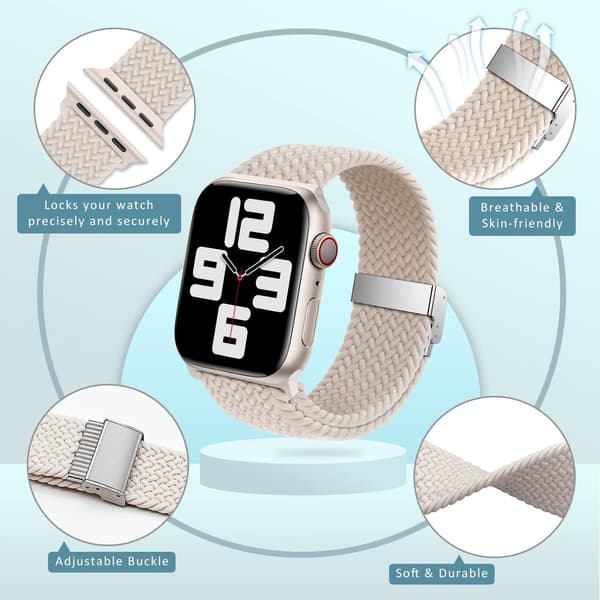 Vit - Vävda Solo Loop-armband, Kompatibelt med Apple Watch 49mm 4_tfrf