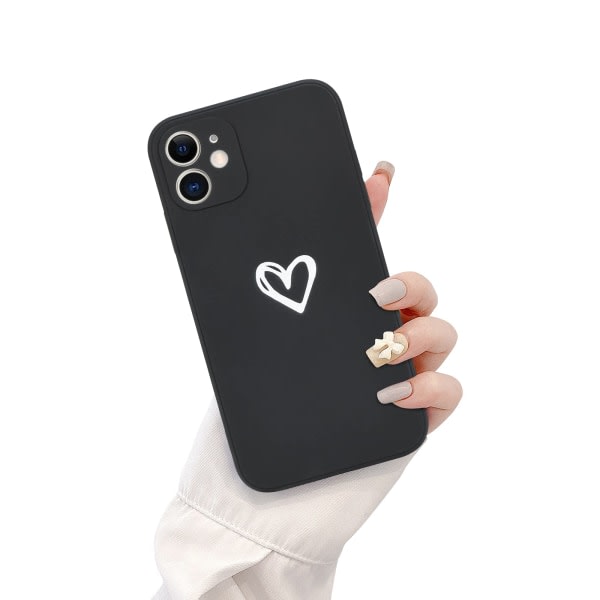 CDQ Kompatibel til iPhone 12 etui, enkelt sød kærlighed-hjärta-svart