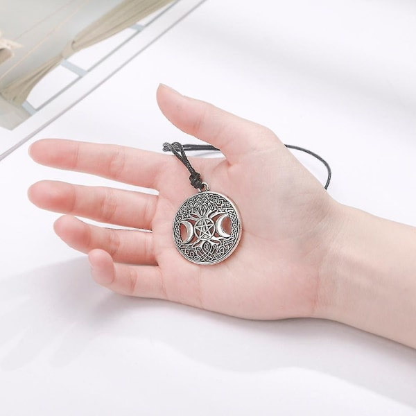 Vintage Triple Moon Goddess vedhæng halskæde til mænd kvinder Wicca Pentagram Magic Supernatural Amulet Halskæde Rustfrit stål D