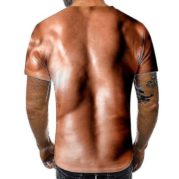 Herr 3d T-shirt Bodybuilding Simulated Muscle Shirt Naken Hud Chest Muscle Tee Shirt Kortärmad L