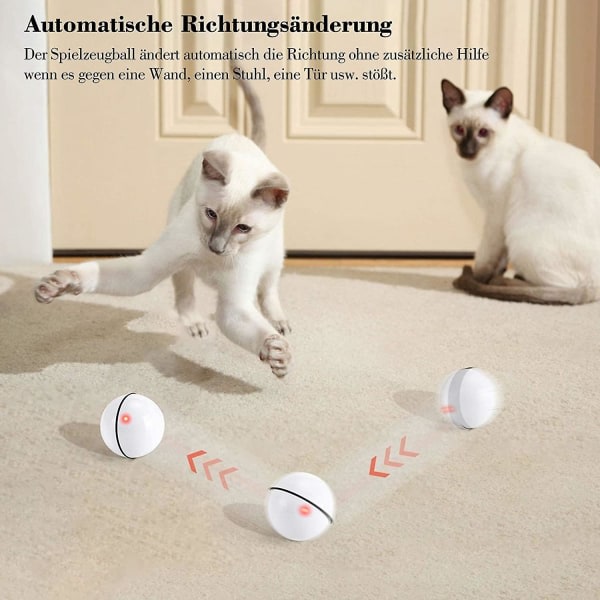 Kattleksak, lekeball med LED-lys, 360 graders automatisk rotasjon og USB-lading Interaktiv (perlehvit)