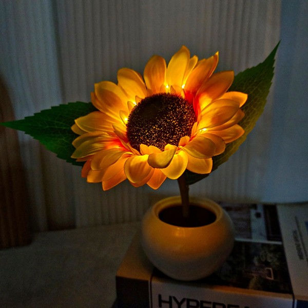 LED Solsikke Kunstig Nattlys Soverom Sovesal Bord Lampe 25cm