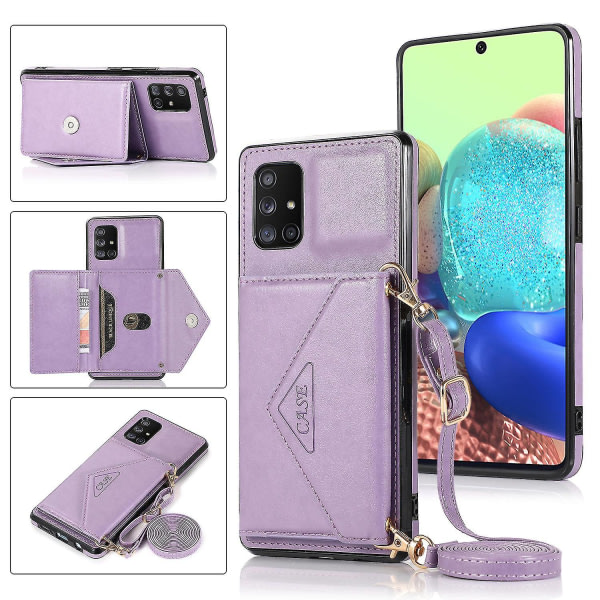 Samsung Galaxy A51 4g-deksel med kortholdere, stativ, rem for kvinner Crossbody-deksel Pu- cover lilla