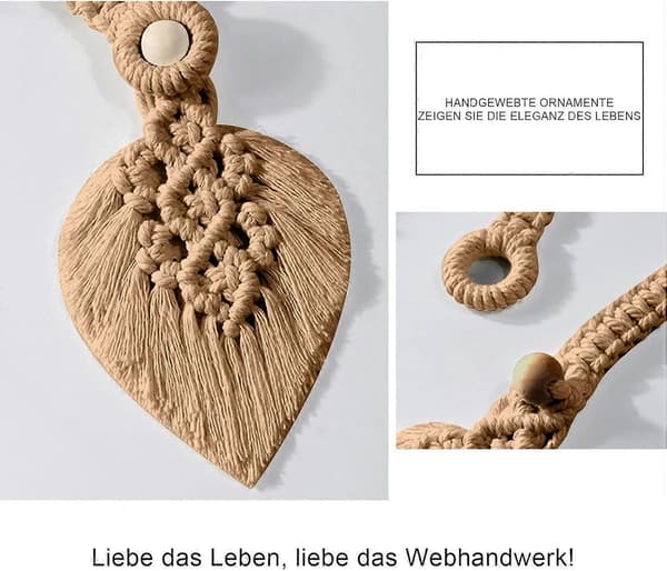 Boho Gardinbinding, Blad Bomuld Makramé Gardinklemmer, Fjer Gardinklemmer_tfrf
