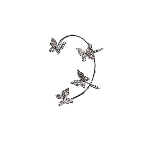 Betterlifefg-gnistrande zirkonfjärilsörhängen Örhängen Örhängen Drop Earrings Manschett utan hål örhängen (fjäril med diamanter - Silver Single (l)