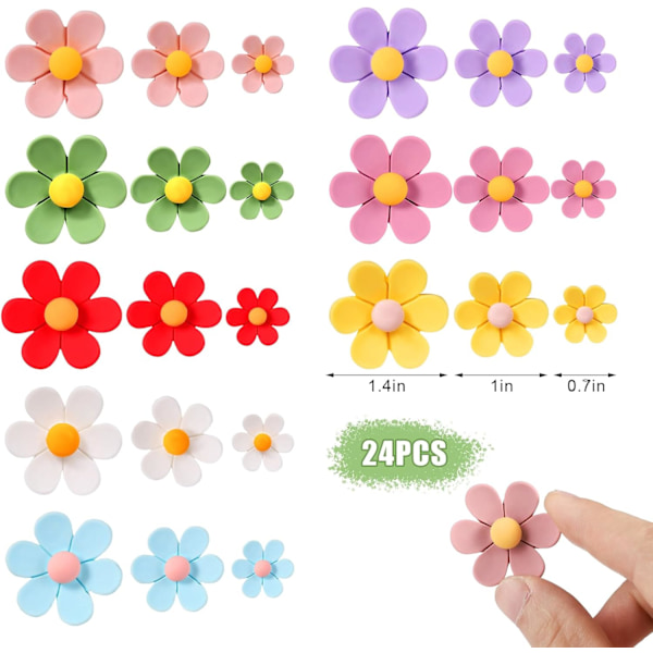 24 stk blomstrete kjøleskapsmagneter, fargerike søte 3D kjøleskapsmagneter kjøleskap magnetisk dekorasjon for kjøkken oppbevaringsskap whiteboard