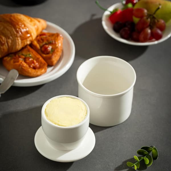 Ceramic Butter Dish - With Lid - White - For Spreadable Butter - Butter Box