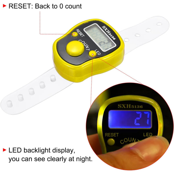 CDQ Finger Tally Counter Digital LED-skærm med etui til sportsoptælling (gul) gul