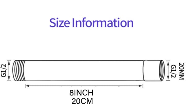 Shower Arm Extension - 20 cm - Stainless Steel - Silver - Universal - Easy Installation - Extends Shower Head