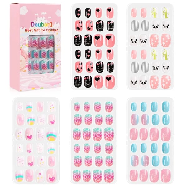 120 stk/sæt Børns søde falske negle Komplette DIY Nail Art