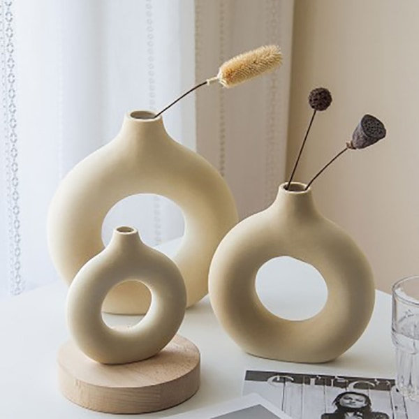 Keramisk vas beige Modern dekorativ konstvas Vas i rund form