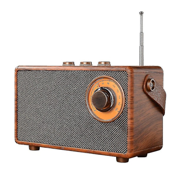 Retro FM-radio, Bärbar Trådlös Träradio, Bashögtalare, Handsfree MP3-spelare, Stöd för USB/TF-kort