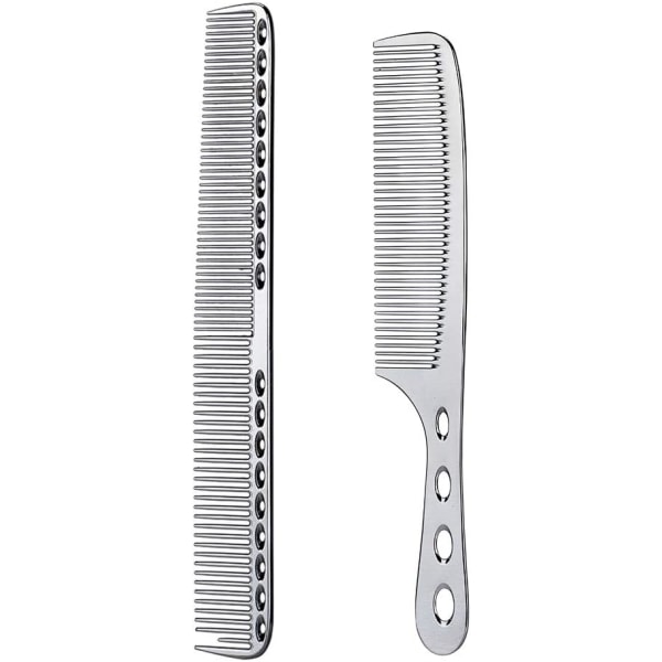 2-pak antistatisk hårkammar i rostfritt stål for frisørfrisörer (sølv)