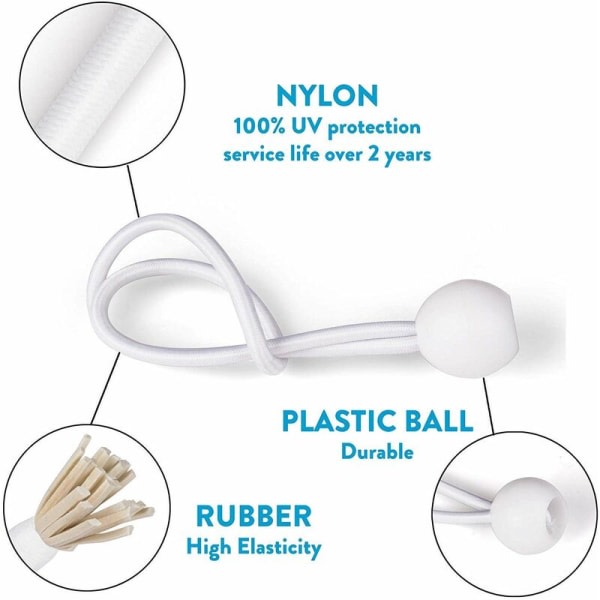 30 st vitt elastiskt rep med kulbindningsrep med gummiband - 15 cm plastkulhuvud elastiskt rep CDQ