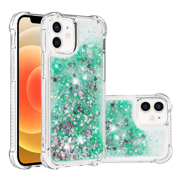 Kompatibelt Iphone 12 Deksel Glitter Flytande Transparent Glittrande Glänsande Bling Kristallklart flytande Quicksand Cover Tpu Silikon - Grön null ingen