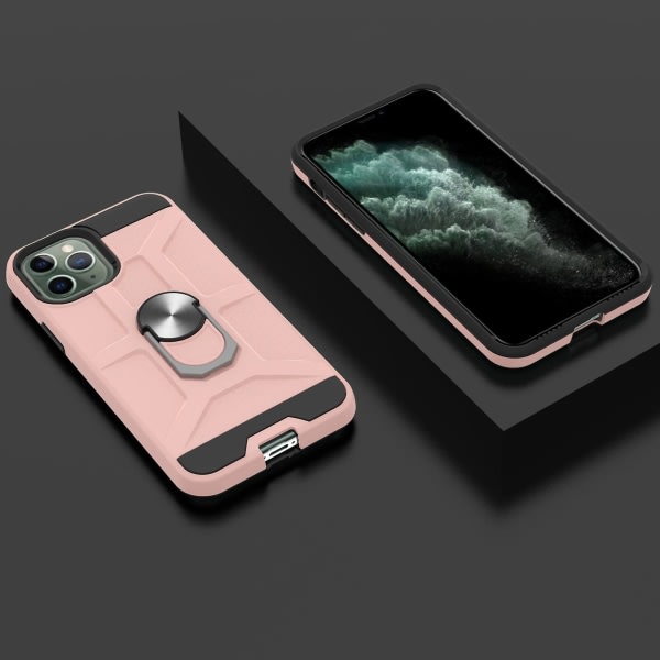 Veske til Iphone 11 Pro Max 6,5 tums roterende ring Kickställ Hockproof støttebeskyttelse - rosa null ingen