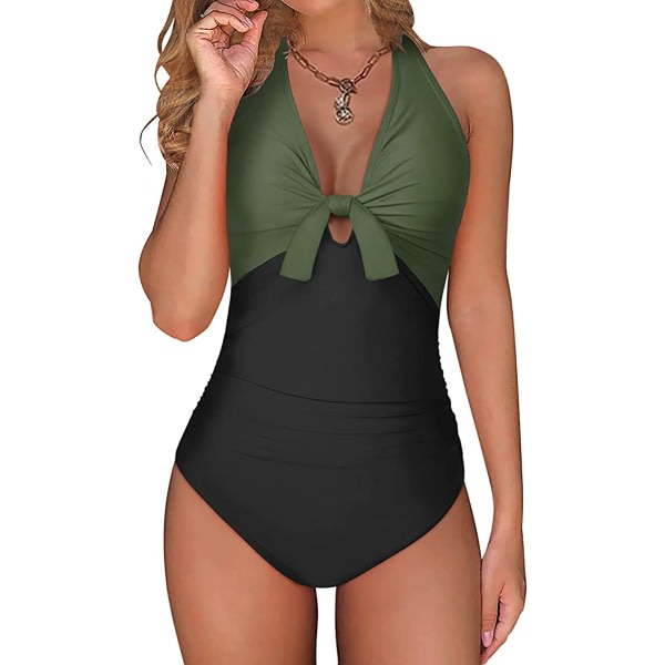 CDQ Monokini baddräkt med maggrimma for kvinner Grønn+svart MCDQ