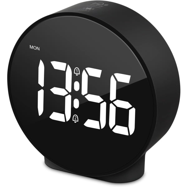 Liten digital vekkerklokke LED-skrivebord Reise Elektronisk klokke Dobbel alarm Snooze Dimmer Sett 12/24H Uke Display 4 tommer