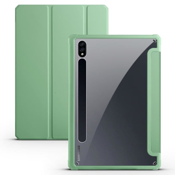 För Samsung Galaxy Tab S7 Sm-t870 Sm-t875 Sm-t876b Tri-fold Stand Case Auto Sleep / Wake Clear Akryl Back Tablet Cover Shell Matcha Green
