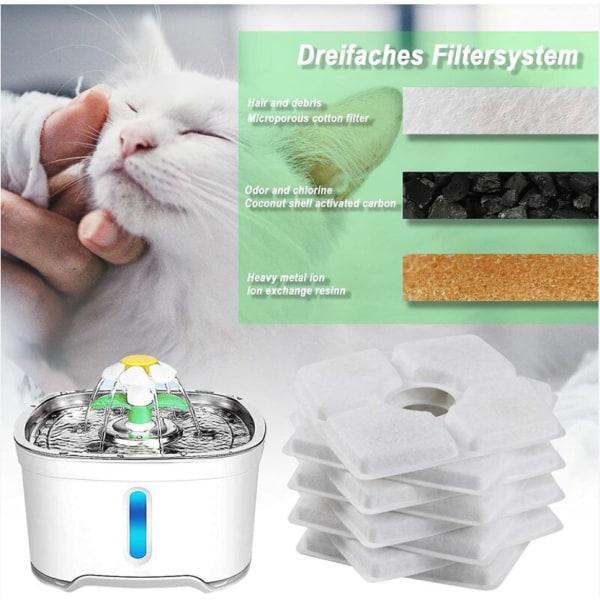 12 cm fyrkantig, trippelfiltrering, 8-pack ersättningsfilter til katte- og hundevandsfontæner - hjerter og aktivt kold drikkevandsfilter szq