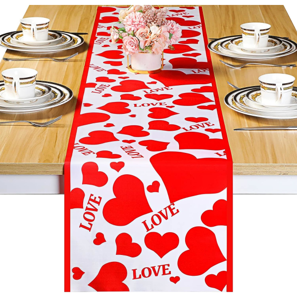 CDQ Valentines Love Heart bordslöpare 71 x 14 tum Röd Alla hjärtans dag bordslöpare