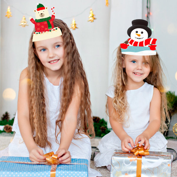 CDQ Christmas Paper Crown Party Hattar för barn, justerbart papper