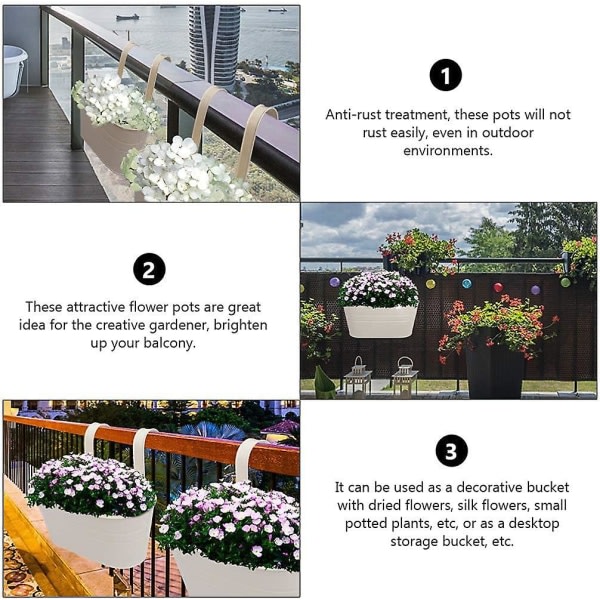 Hängande blomkrukor i metall, avtagbar krok, balkong eller trädgårdskruka (27 X 21 X 14,5 cm) Vit