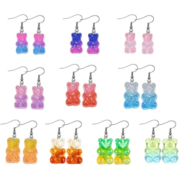 Heyone 8 par set färgglada harts Candy Gummy Bear Dangle örhängen present för kvinnor flickor