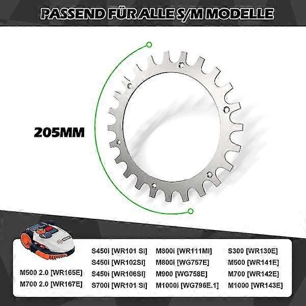 2 x premium rustfri stålspikes til Worx S/m-model, 2 x rustfri skruespikes Traction Enhancer, robotplæneklipper Hjulstørrelse 205 mm (FMY)