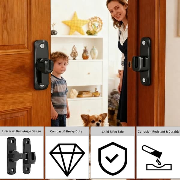 Ladugårdsdörrlås 2-pack 90/180 graders vridlås av aluminiumlegering integritetslås för badrum sovrum skåp husdjursgrind svart