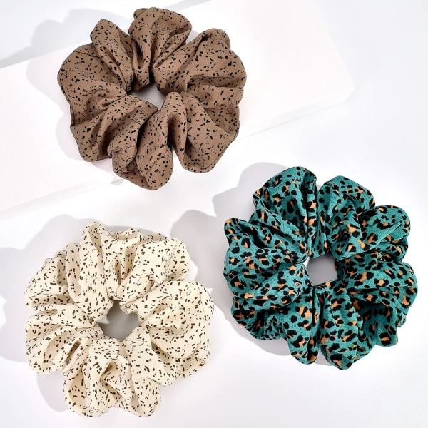 För tjockt hår Stort satänghår Scrunchy Chiffong Fluffigt Cheetah hårrep Jumbo hår Scrunchies Oversized Scrunchies 3-pack