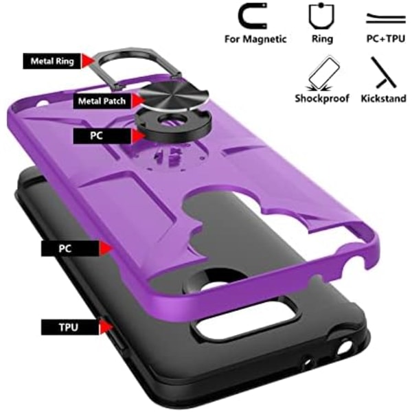 GAMEMIUZ LG G6 case, LG G6 - case med [3X skärmskydd i härdat glas], inbyggt ringstöd ja magnetiskt bilfäste Stötsäkert Droppro Purple